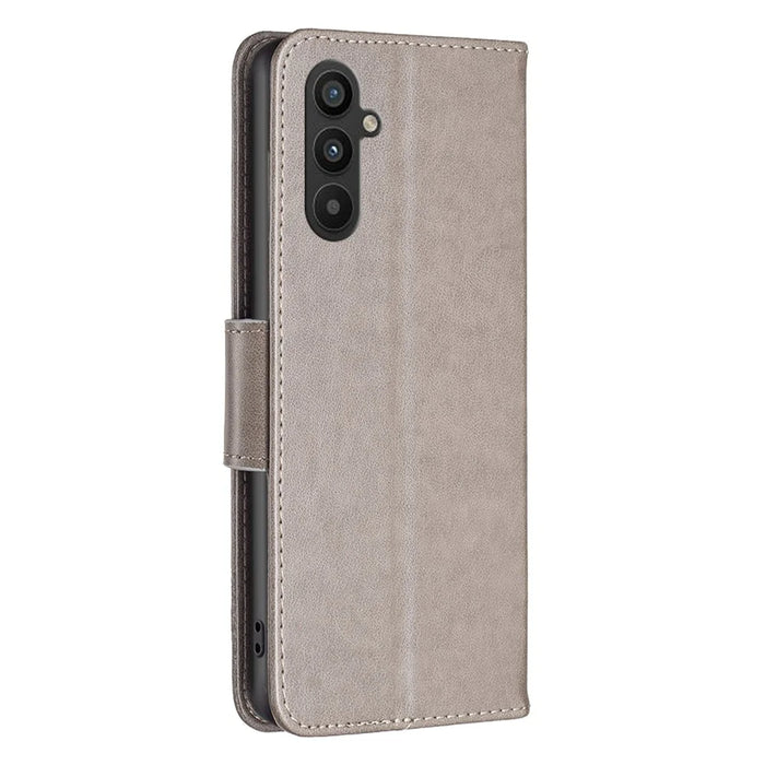 For Samsung Galaxy A34 5G Wallet Case Imprinted Butterflies Leather Phone Cover with Strap - Grey - 6