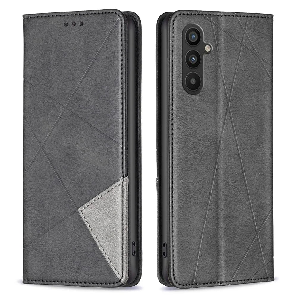 For Samsung Galaxy A34 5G Leather Case with Card Holder Imprinting Pattern Phone Stand Cover - Black - 1