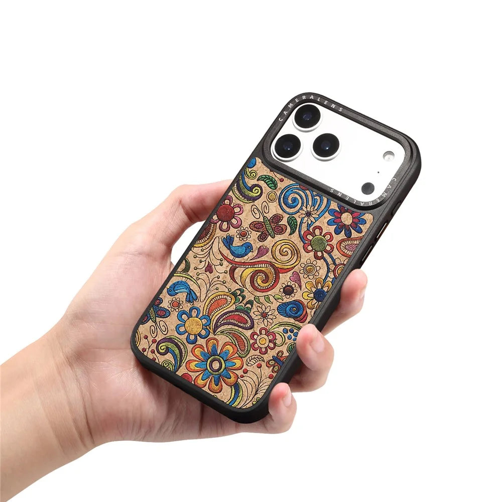 DENIOR A28 for iPhone 17 Pro Magnetic Case Floral Embroidery Leather + PC + TPU Phone Cover - Khaki - 5