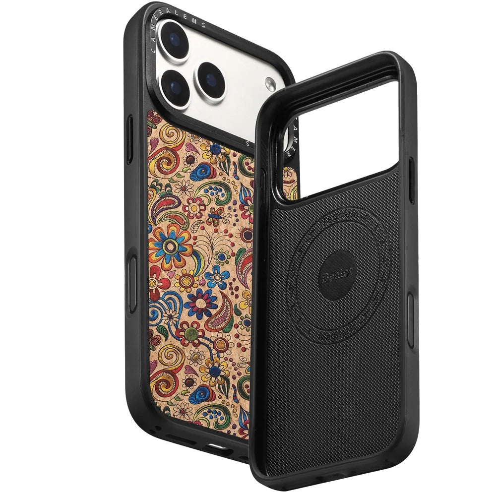 DENIOR A28 for iPhone 17 Pro Magnetic Case Floral Embroidery Leather + PC + TPU Phone Cover - Khaki - 6