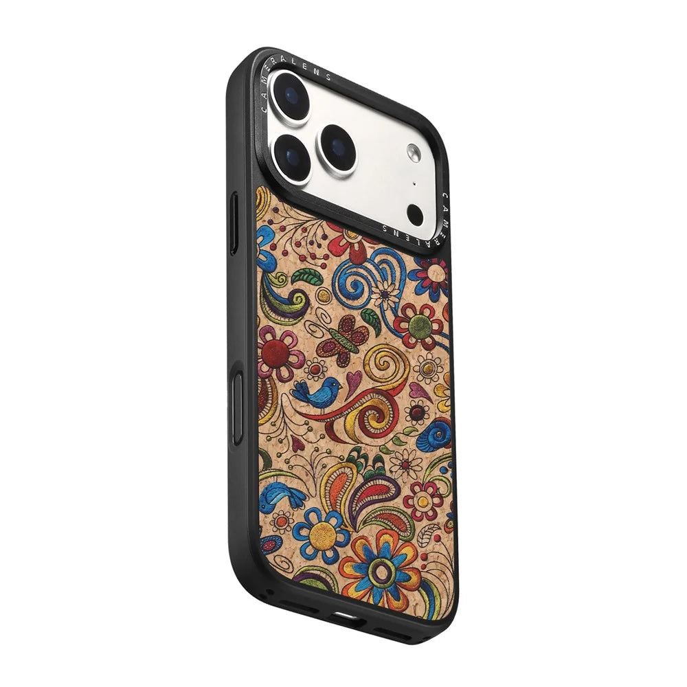 DENIOR A28 for iPhone 17 Pro Magnetic Case Floral Embroidery Leather + PC + TPU Phone Cover - Khaki - 7