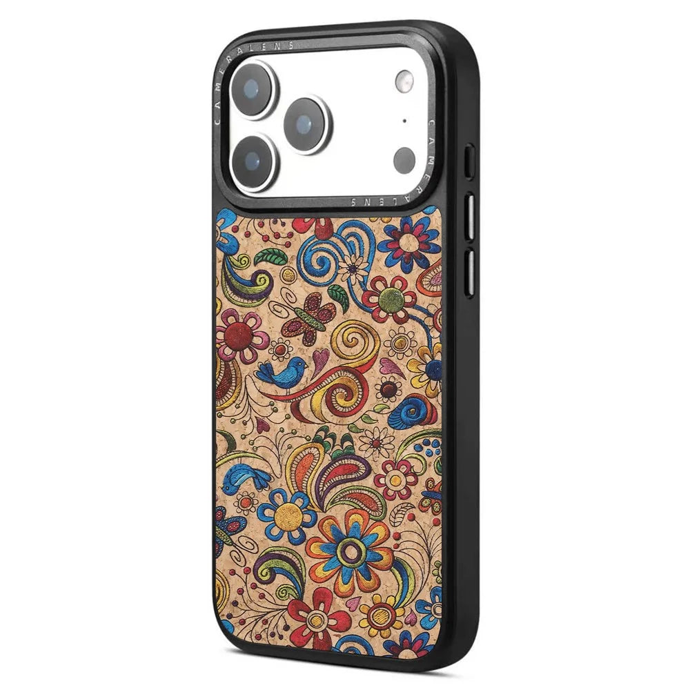 DENIOR A28 for iPhone 17 Pro Max Magnetic Case Floral Embroidery Leather + PC + TPU Phone Cover - Khaki - 1