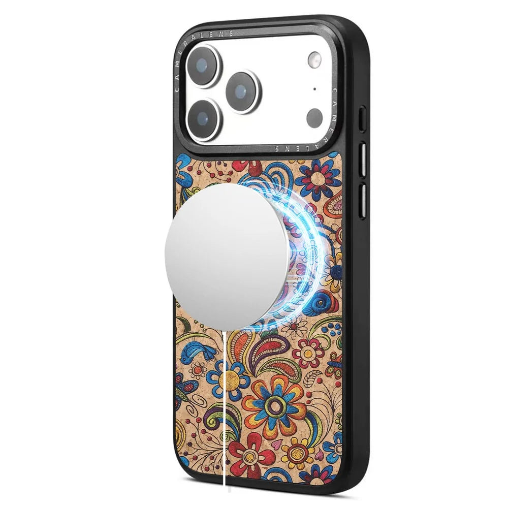 DENIOR A28 for iPhone 17 Pro Max Magnetic Case Floral Embroidery Leather + PC + TPU Phone Cover - Khaki - 2