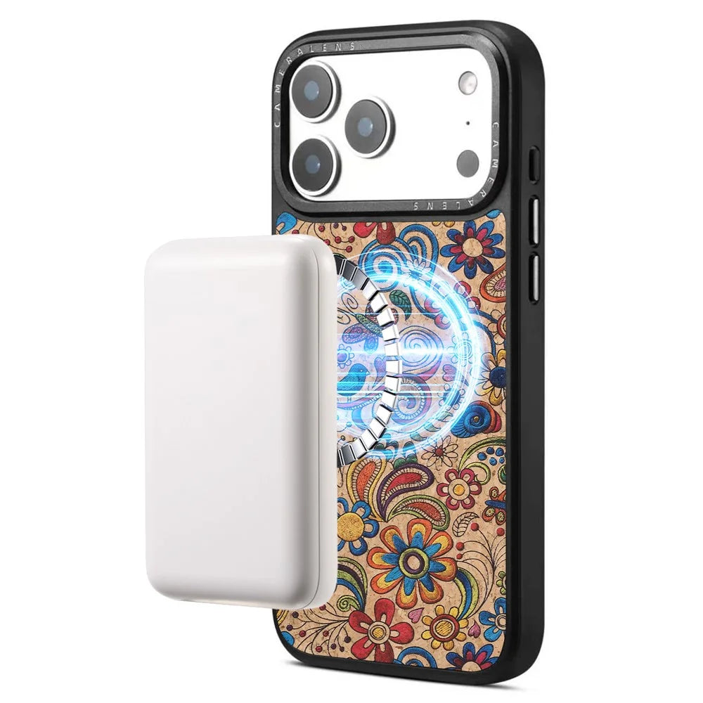DENIOR A28 for iPhone 17 Pro Max Magnetic Case Floral Embroidery Leather + PC + TPU Phone Cover - Khaki - 3