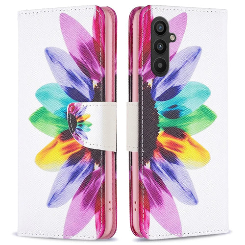 For Samsung Galaxy A34 5G Phone Case Pattern Printing PU Leather Wallet Stand Cover - Sunflower - 1
