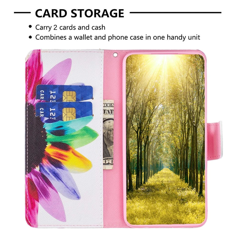 For Samsung Galaxy A34 5G Phone Case Pattern Printing PU Leather Wallet Stand Cover - Sunflower - 3