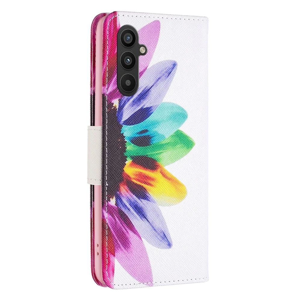 For Samsung Galaxy A34 5G Phone Case Pattern Printing PU Leather Wallet Stand Cover - Sunflower - 6