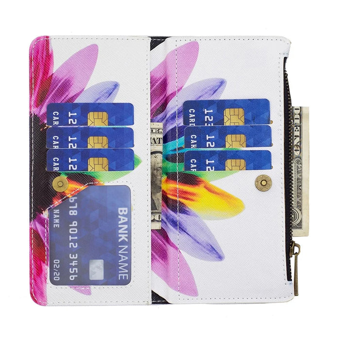 For Samsung Galaxy A34 5G Leather Case with Strap Pattern Printing Zipper Wallet Phone Stand Cover - Sunflower - 4