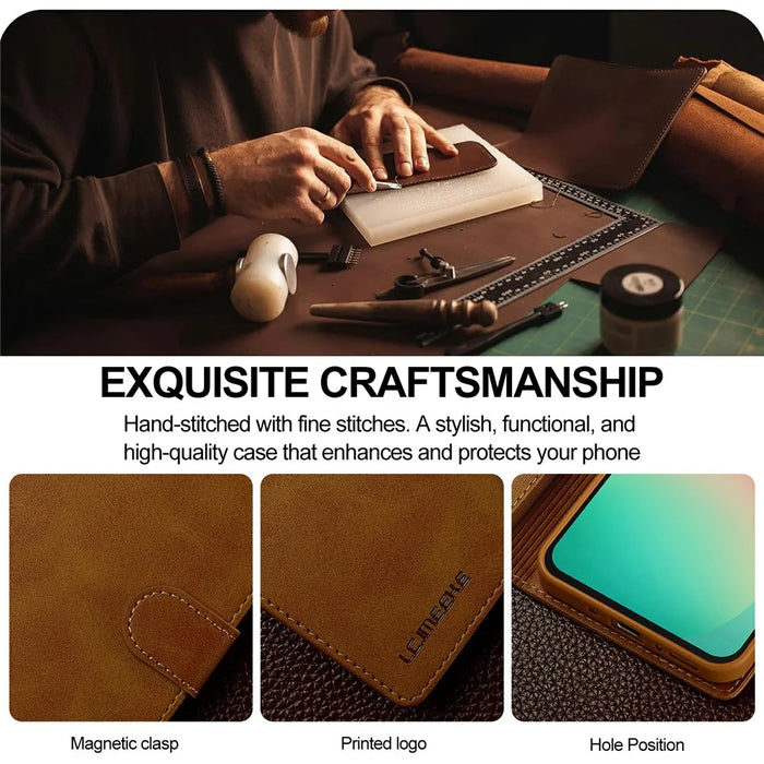 LC.IMEEKE for Samsung Galaxy A18 4G Case Wallet Calf Texture Leather Phone Cover - Yellow - 5