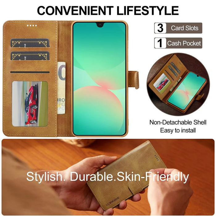 LC.IMEEKE for Samsung Galaxy A18 4G Case Wallet Calf Texture Leather Phone Cover - Yellow - 6
