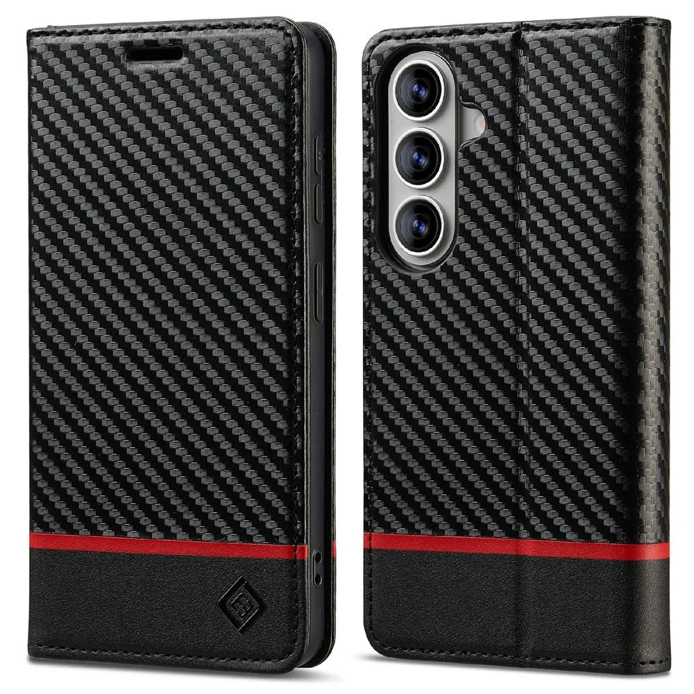 LC.IMEEKE Wallet Case for Samsung Galaxy A18 4G Carbon Fiber Texture Leather Phone Cover - Horizontal Stripe - 1