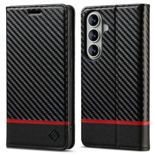 LC.IMEEKE Wallet Case for Samsung Galaxy A18 4G Carbon Fiber Texture Leather Phone Cover - Horizontal Stripe - 1