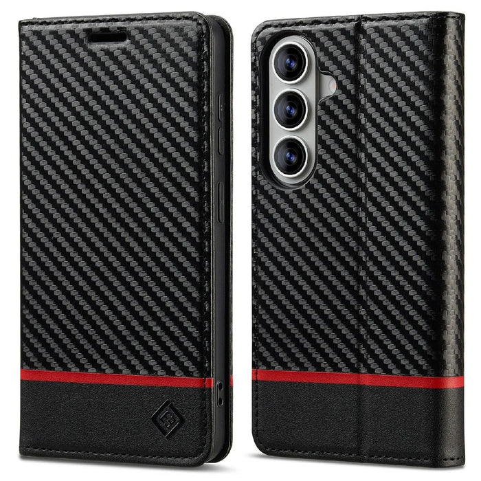 LC.IMEEKE Wallet Case for Samsung Galaxy A18 4G Carbon Fiber Texture Leather Phone Cover - Horizontal Stripe - 1