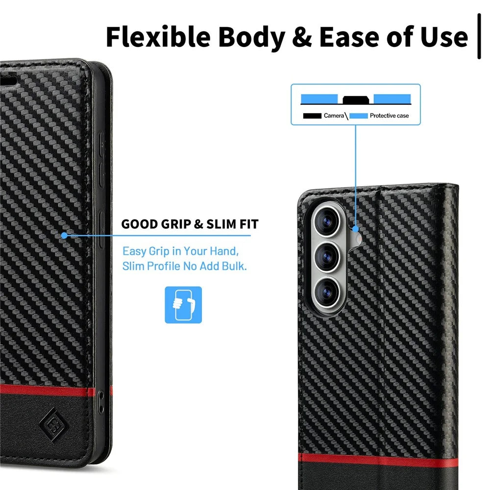 LC.IMEEKE Wallet Case for Samsung Galaxy A18 4G Carbon Fiber Texture Leather Phone Cover - Horizontal Stripe - 4