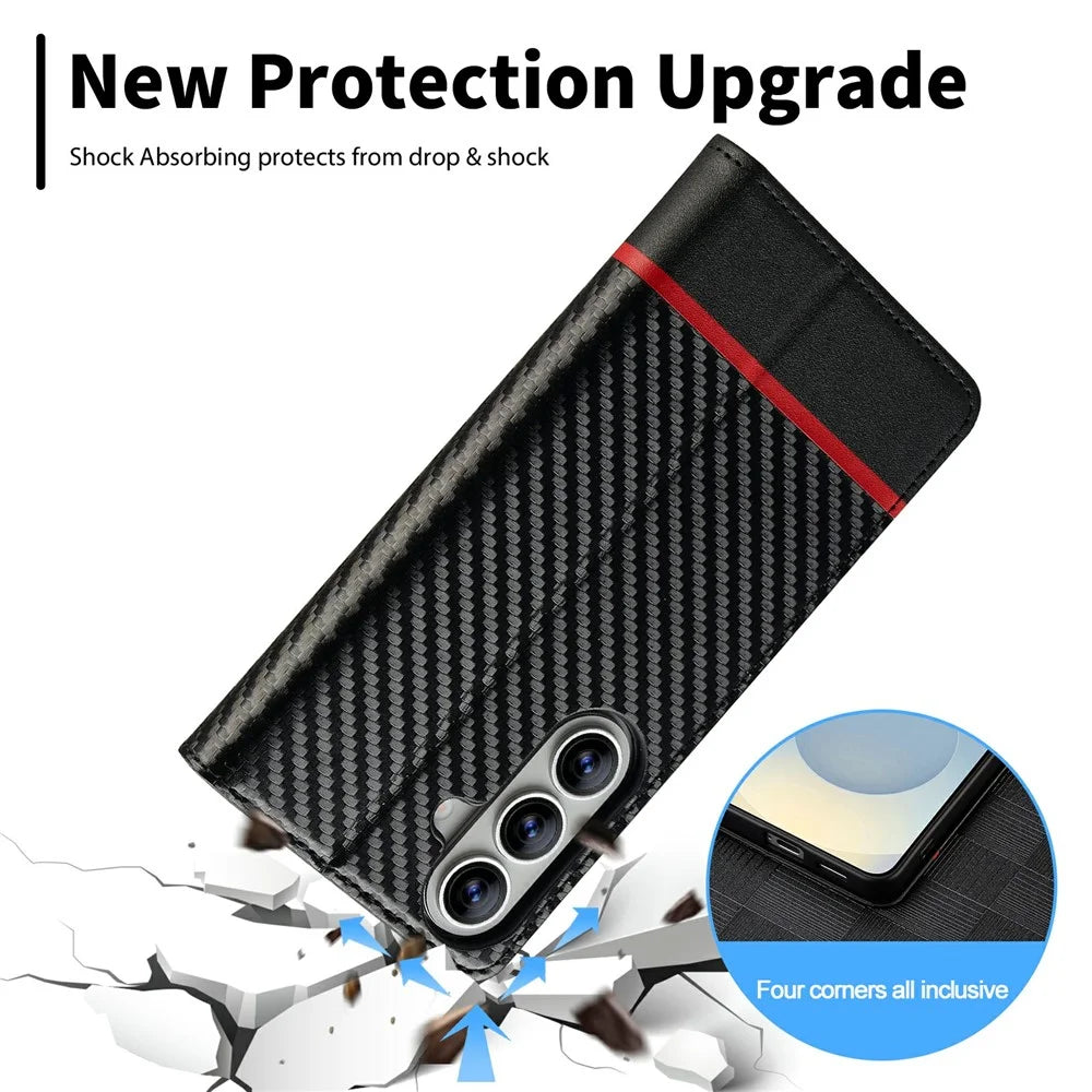 LC.IMEEKE Wallet Case for Samsung Galaxy A18 4G Carbon Fiber Texture Leather Phone Cover - Horizontal Stripe - 5