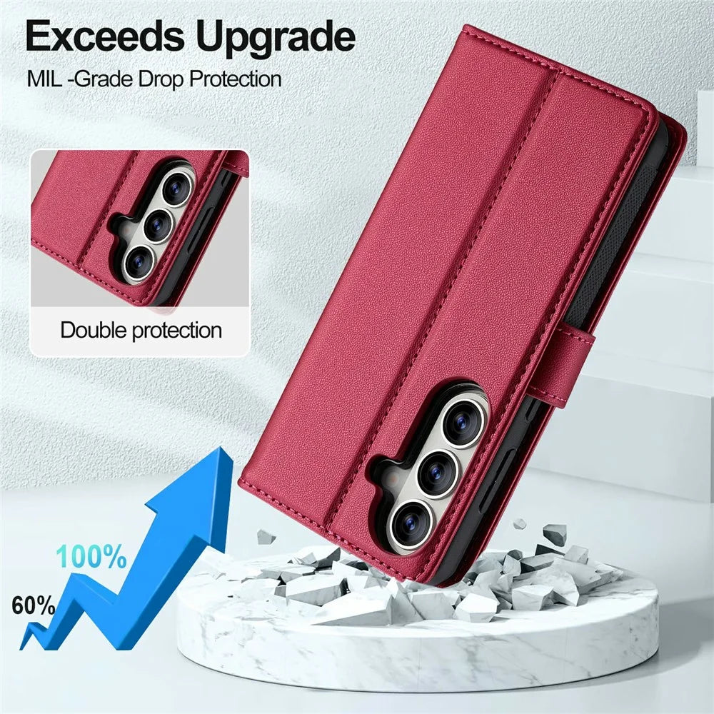 LC.IMEEKE L2 Series for Samsung Galaxy A18 4G Case PU Leather Wallet Detachable Magnetic Phone Cover - Red - 5