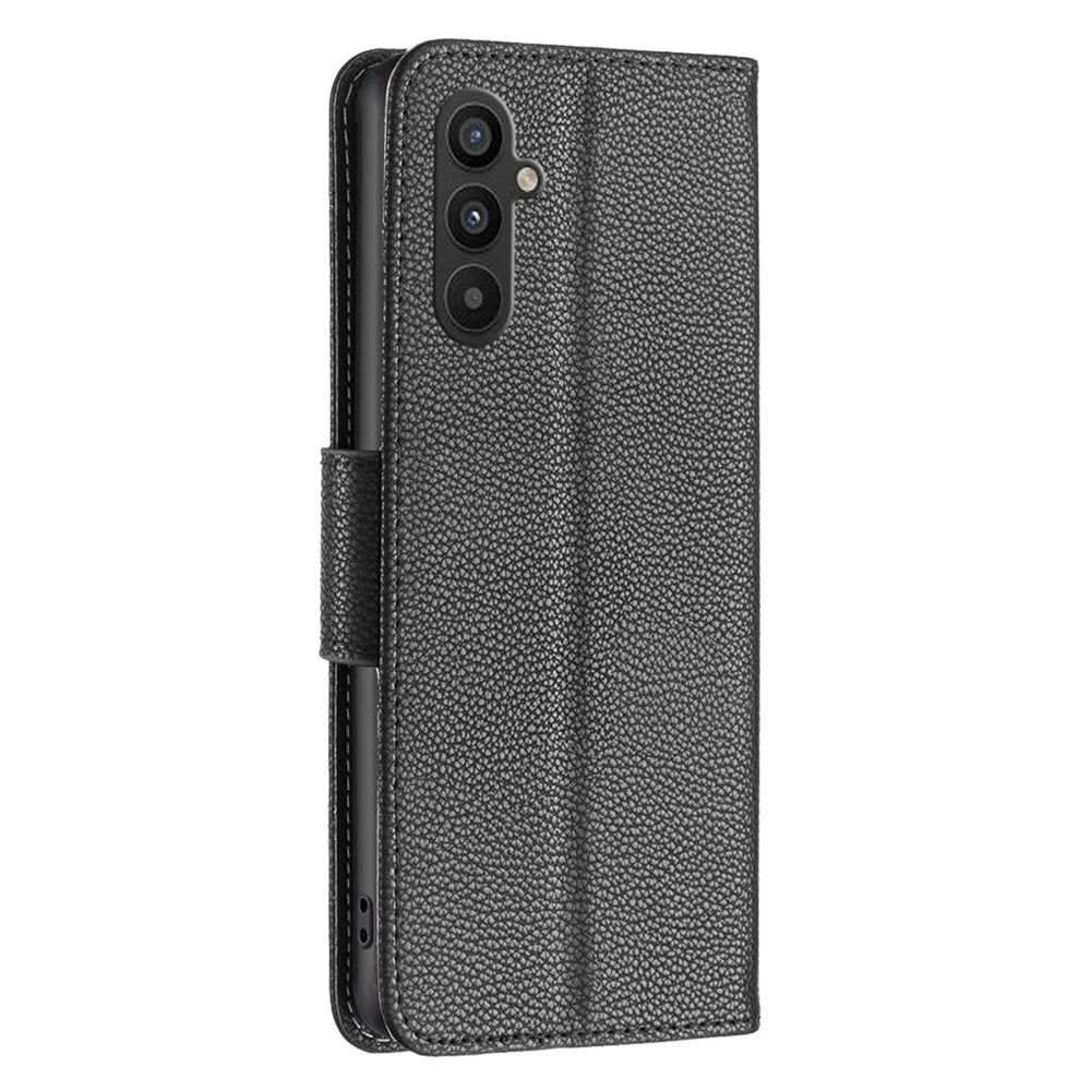 For Samsung Galaxy A34 5G Wallet Case Litchi Texture Flip Leather Mobile Cover Stand with Strap - Black - 6