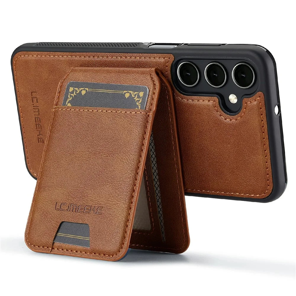LC.IMEEKE L3 For Samsung Galaxy A18 4G Magnetic Case Detachable Card Holder Leather TPU Mobile Cover - Brown - 4