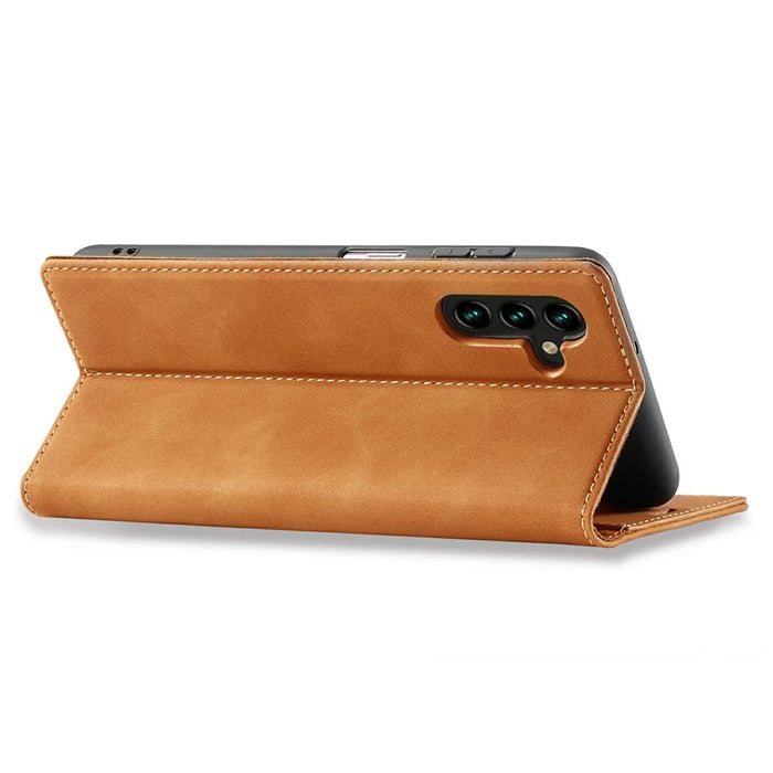 LC.IMEEKE For Samsung Galaxy A18 4G Case Wallet Microfiber Leather Phone Cover - Brown - 4