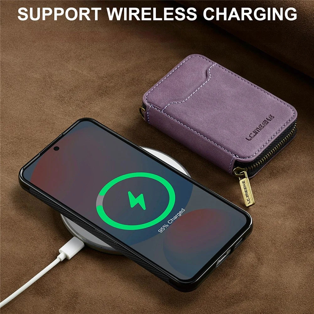 LC.IMEEKE L6 For Samsung Galaxy A18 4G Magnetic Case Detachable Zipper Wallet Leather Coated PC + TPU Phone Cover - Purple - 6