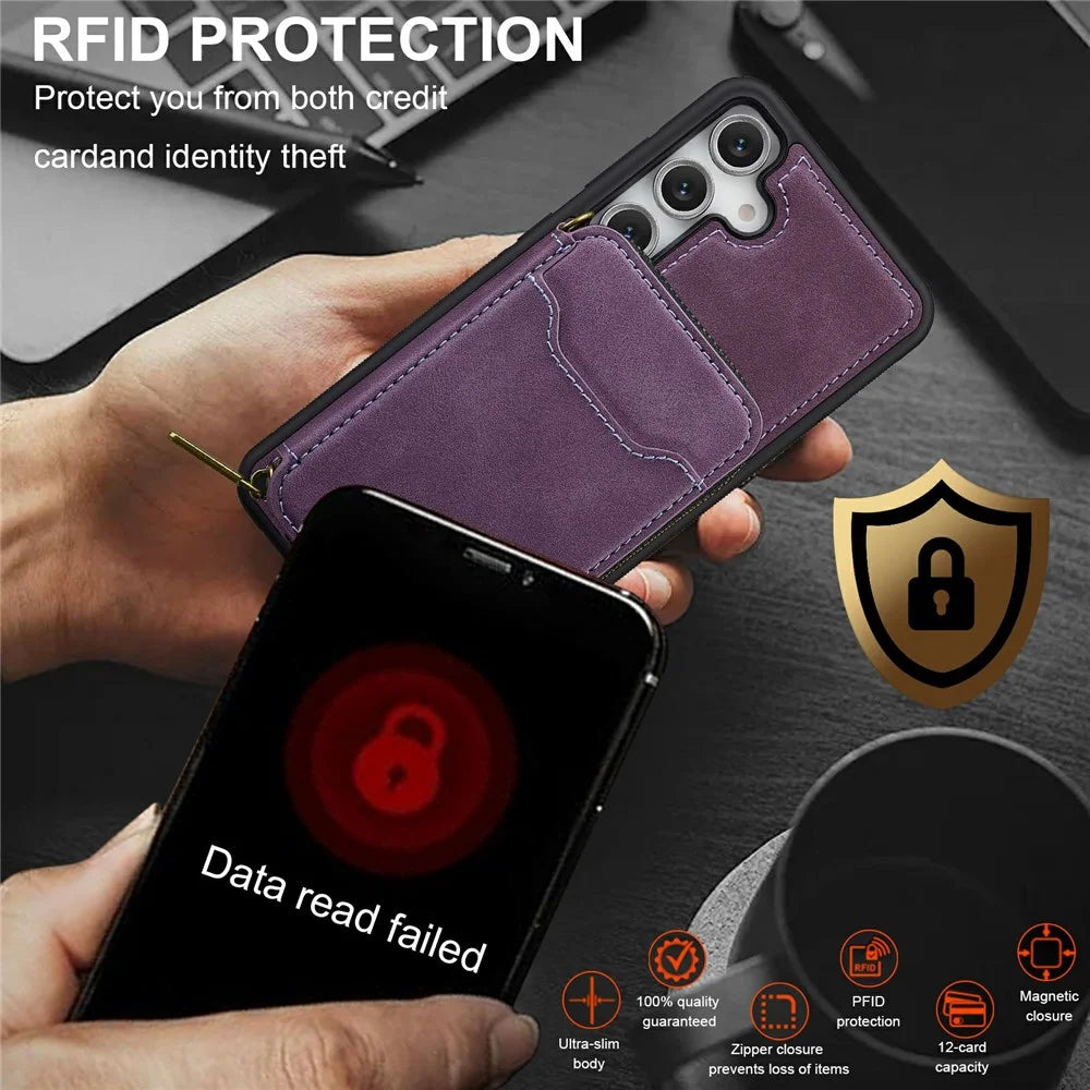 LC.IMEEKE L6 For Samsung Galaxy A18 4G Magnetic Case Detachable Zipper Wallet Leather Coated PC + TPU Phone Cover - Purple - 7