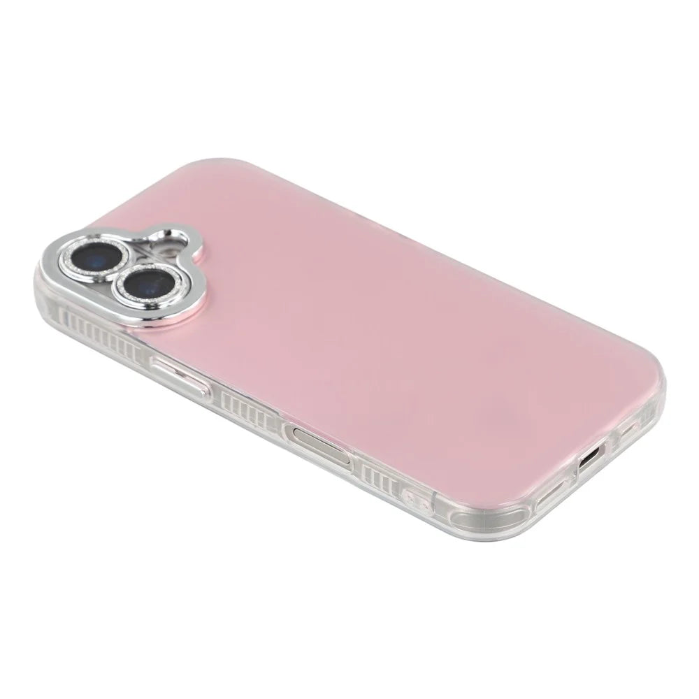 For iPhone 17 Case PC + TPU IMD Phone Cover with Electroplated Camera Frame - Cherry Blossom Pink - 3