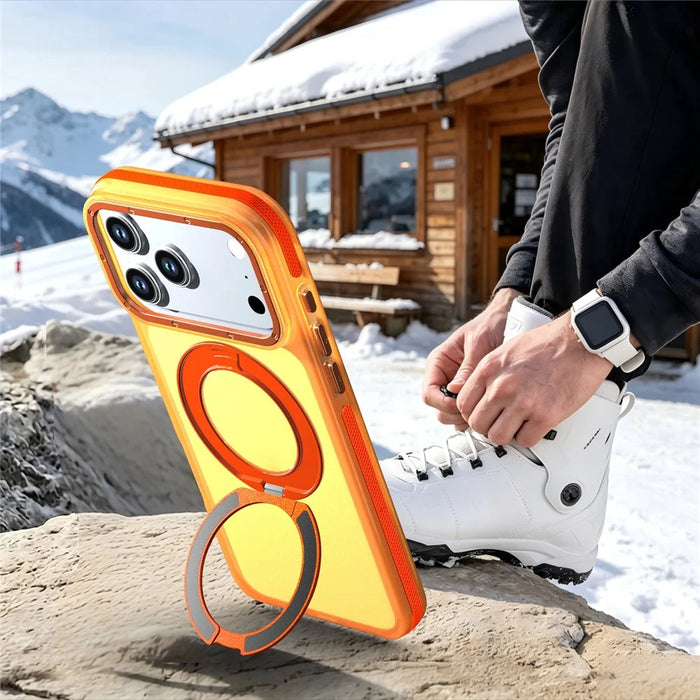 For iPhone 18 Pro / 17 Pro Case Rotating Kickstand Contrasting Color Design PC + TPU Phone Cover - Orange - 7