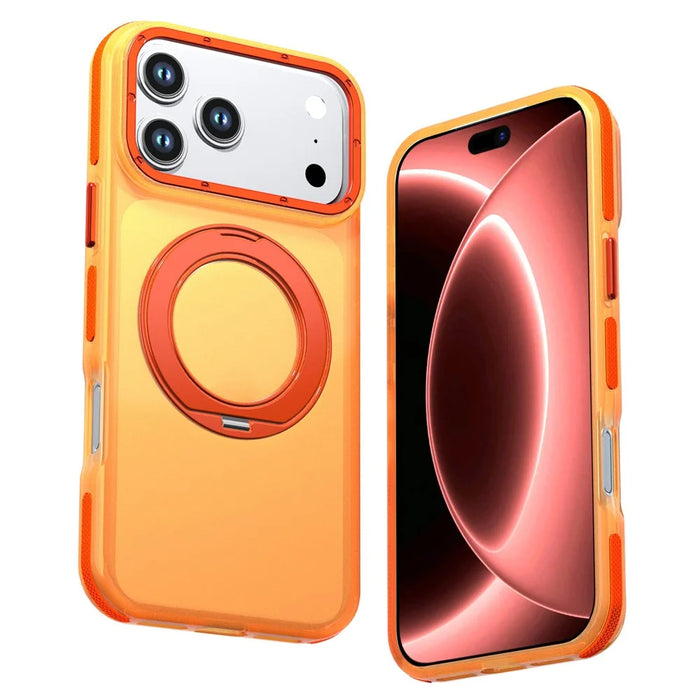 For iPhone 18 Pro Max / 17 Pro Max Case Rotating Kickstand Contrasting Color Design PC + TPU Phone Cover - Orange - 1