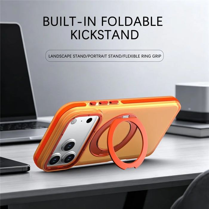 For iPhone 18 Pro Max / 17 Pro Max Case Rotating Kickstand Contrasting Color Design PC + TPU Phone Cover - Orange - 2