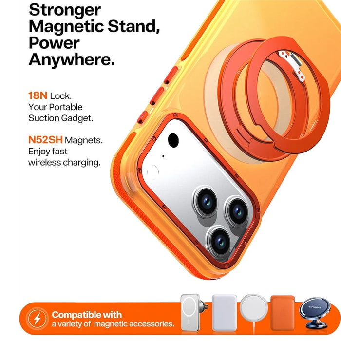 For iPhone 18 Pro Max / 17 Pro Max Case Rotating Kickstand Contrasting Color Design PC + TPU Phone Cover - Orange - 4
