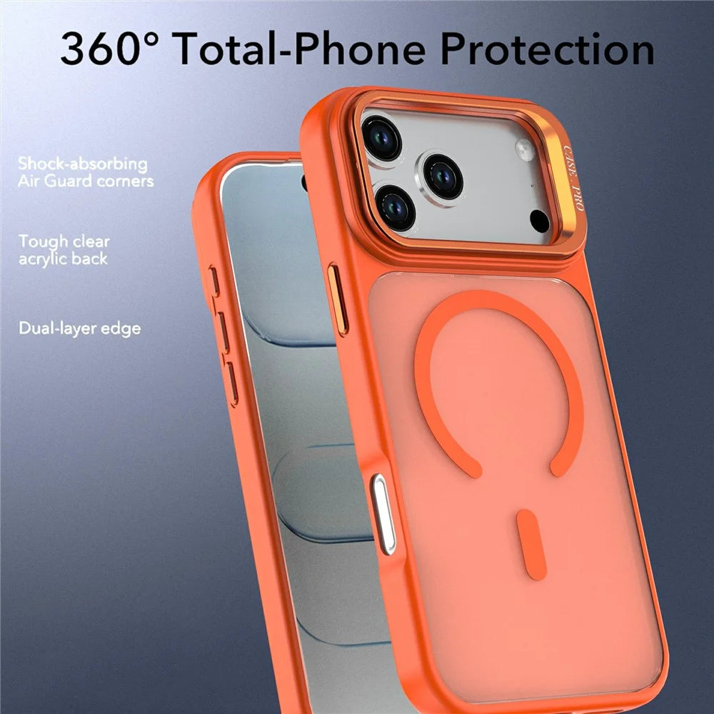 For iPhone 18 Pro / 17 Pro Magnetic Case Foldable Kickstand Matte PC + TPU Phone Cover - Orange - 6