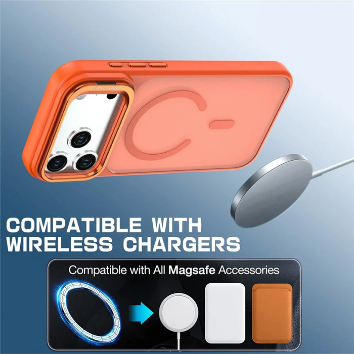 For iPhone 18 Pro Max / 17 Pro Max Magnetic Case Foldable Kickstand Matte PC + TPU Phone Cover - Orange - 4