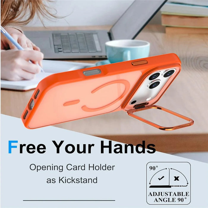 For iPhone 18 Pro Max / 17 Pro Max Magnetic Case Foldable Kickstand Matte PC + TPU Phone Cover - Orange - 5