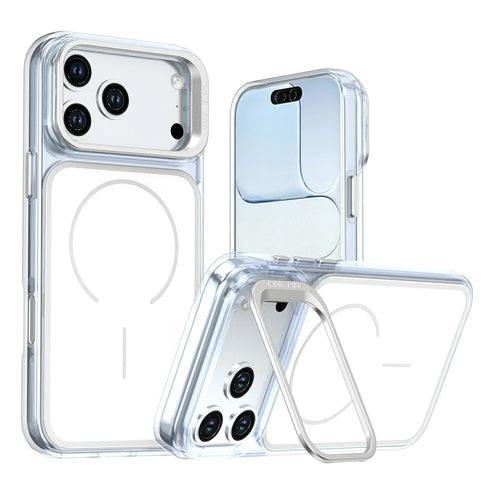 For iPhone 18 Pro / 17 Pro Magnetic Case Matching Color Lens Kickstand TPU PC Phone Cover - White - 1
