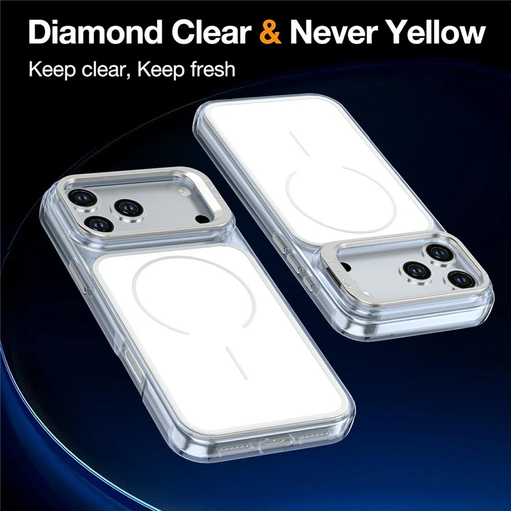 For iPhone 18 Pro / 17 Pro Magnetic Case Matching Color Lens Kickstand TPU PC Phone Cover - White - 3