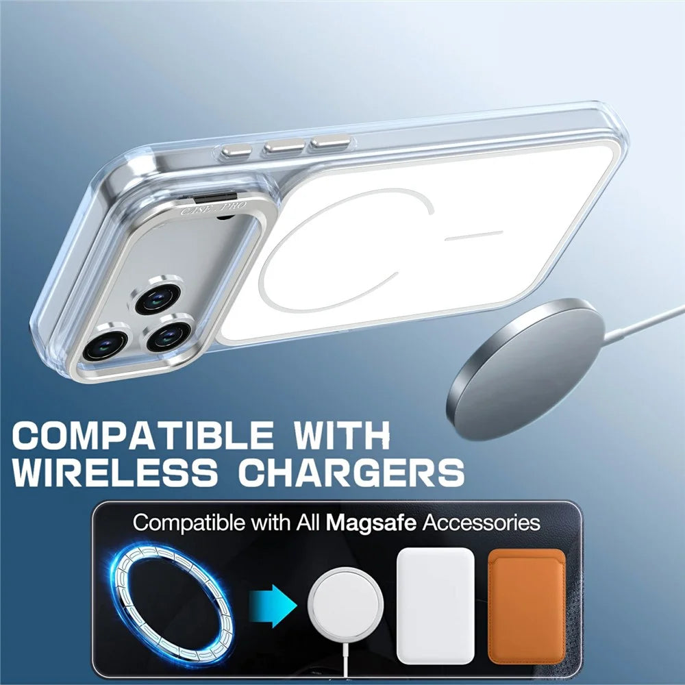 For iPhone 18 Pro / 17 Pro Magnetic Case Matching Color Lens Kickstand TPU PC Phone Cover - White - 4