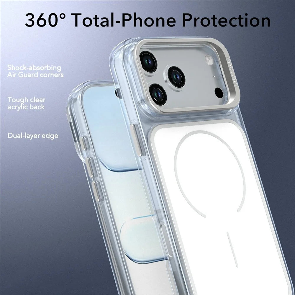 For iPhone 18 Pro Max / 17 Pro Max Magnetic Case Matching Color Lens Kickstand TPU PC Phone Cover - White - 6