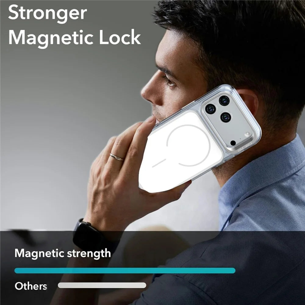 For iPhone 18 Pro Max / 17 Pro Max Magnetic Case Matching Color Lens Kickstand TPU PC Phone Cover - White - 7