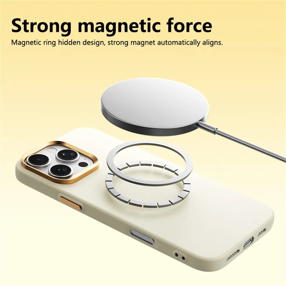 ABEEL For iPhone 16 Pro Magnetic Case Liquid Silicone Skin Feel PC Phone Cover - Yellow - 6