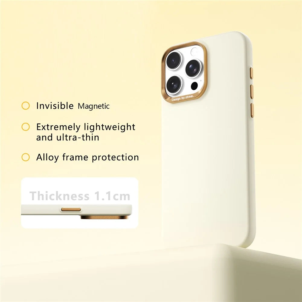 ABEEL For iPhone 16 Pro Max Magnetic Case Liquid Silicone Skin Feel PC Phone Cover - Yellow - 2