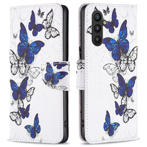 For Samsung Galaxy A34 5G Leather Case Pattern Printing Wallet Stand Flip Mobile Cover - Butterflies - 1