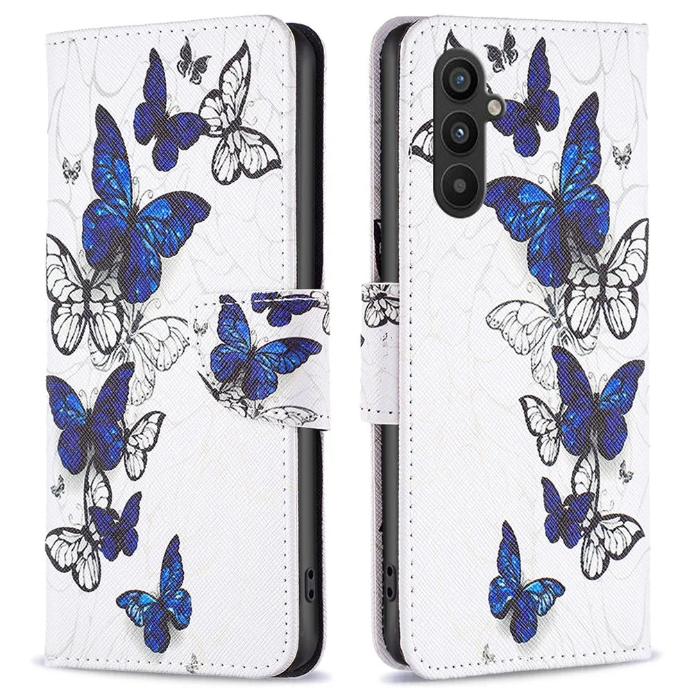 For Samsung Galaxy A34 5G Leather Case Pattern Printing Wallet Stand Flip Mobile Cover - Butterflies - 1