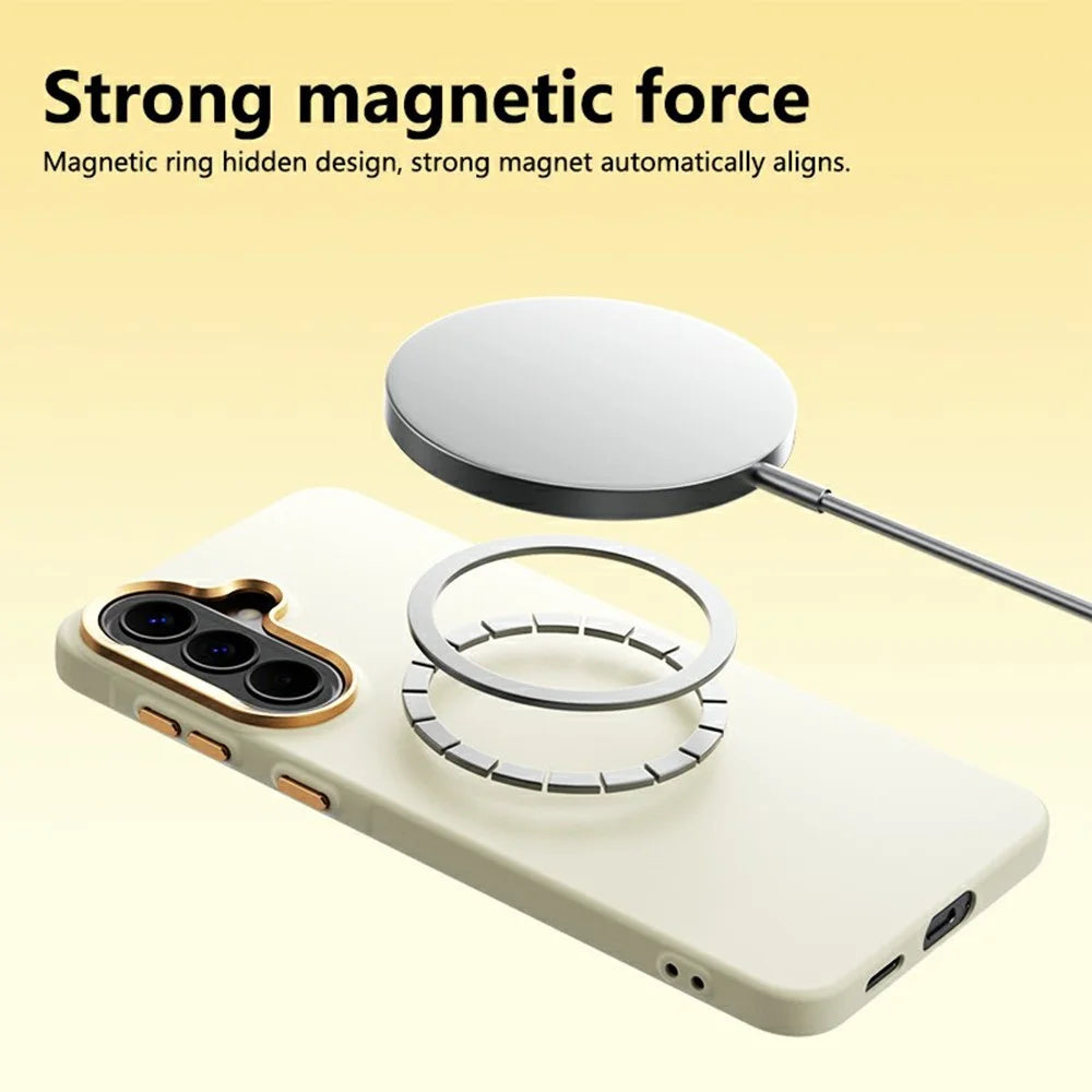 ABEEL For Samsung Galaxy A37 5G Magnetic Case Liquid Silicone Skin Feel PC Phone Cover - Yellow - 5