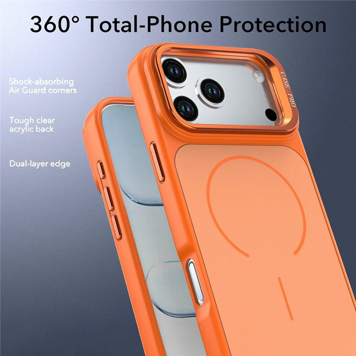 For iPhone 18 Pro / 17 Pro Case Skin-touch PC + TPU Magnetic Phone Cover with Lens Frame Kickstand - Orange - 6
