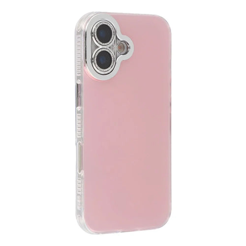 For iPhone 16 Plus Case PC + TPU IMD Phone Cover with Electroplated Camera Frame - Cherry Blossom Pink - 1