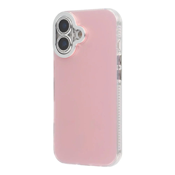 For iPhone 16 Plus Case PC + TPU IMD Phone Cover with Electroplated Camera Frame - Cherry Blossom Pink - 2
