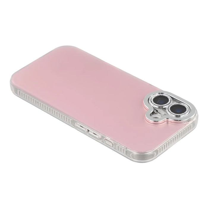For iPhone 16 Plus Case PC + TPU IMD Phone Cover with Electroplated Camera Frame - Cherry Blossom Pink - 4
