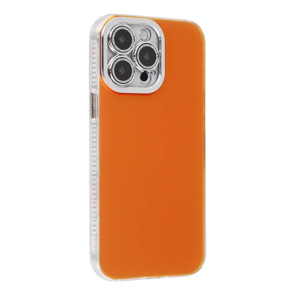 For iPhone 14 Pro Max Case PC + TPU IMD Phone Cover with Electroplated Camera Frame - Vibrant Orange - 1
