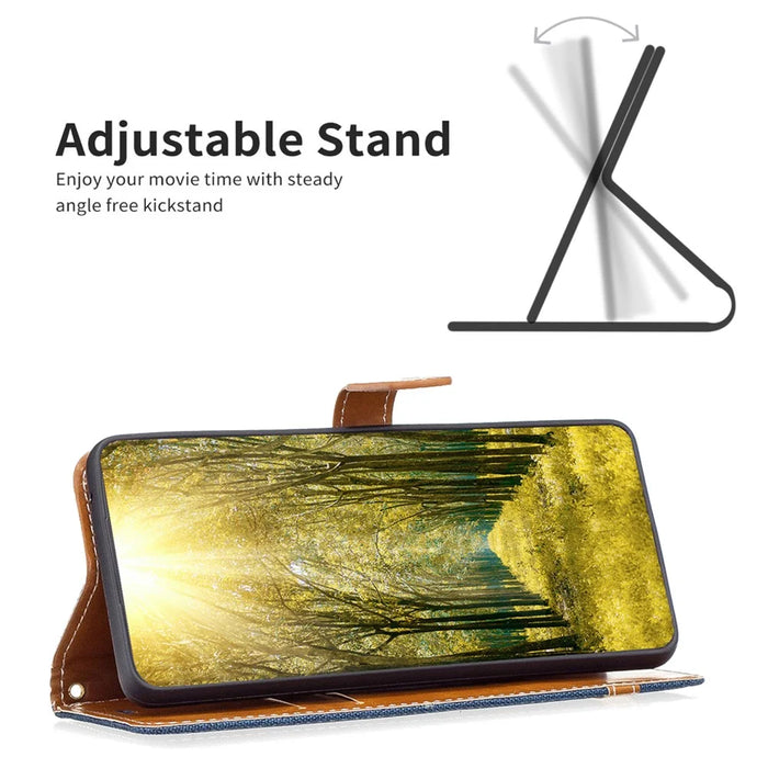 For Samsung Galaxy A34 5G Case Jeans Cloth Texture Leather Wallet Mobile Cover with Stand - Navy Blue - 2