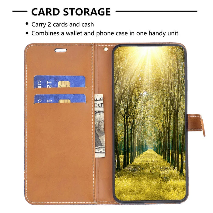 For Samsung Galaxy A34 5G Case Jeans Cloth Texture Leather Wallet Mobile Cover with Stand - Navy Blue - 3
